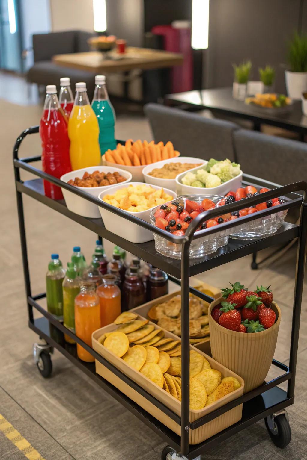 A mobile cart introduces adaptability to snack retention.