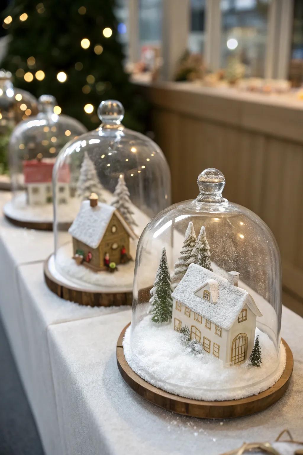 Crystal cloches impart sophistication to your village showcase.