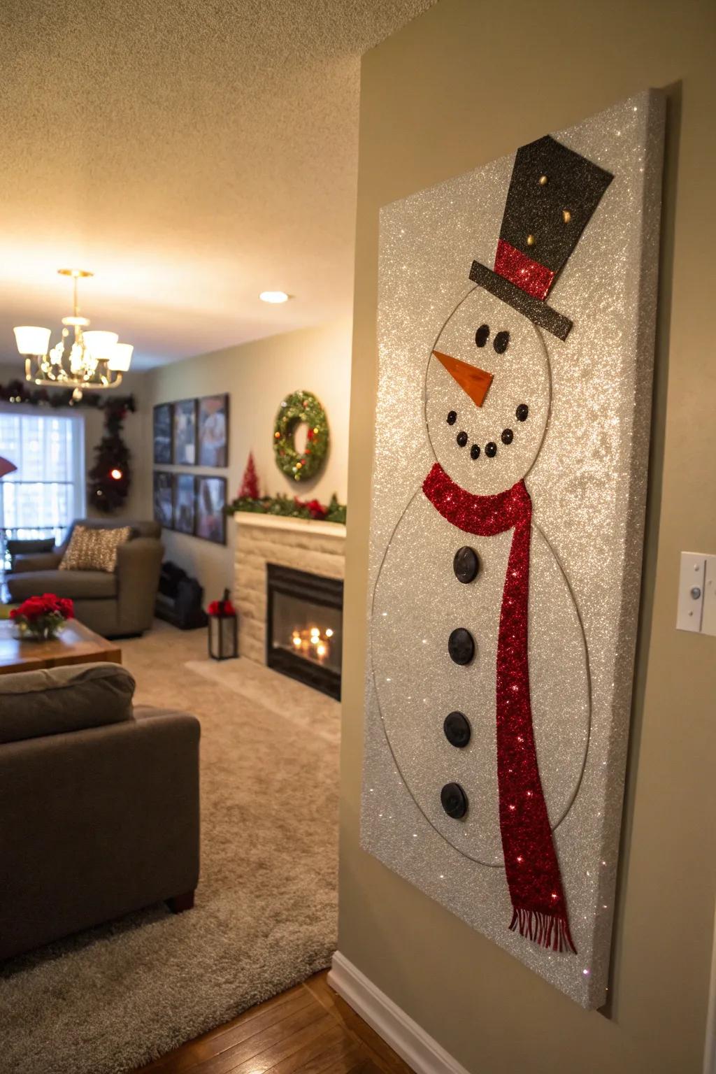 Snowman wall art adds a splash of charm.