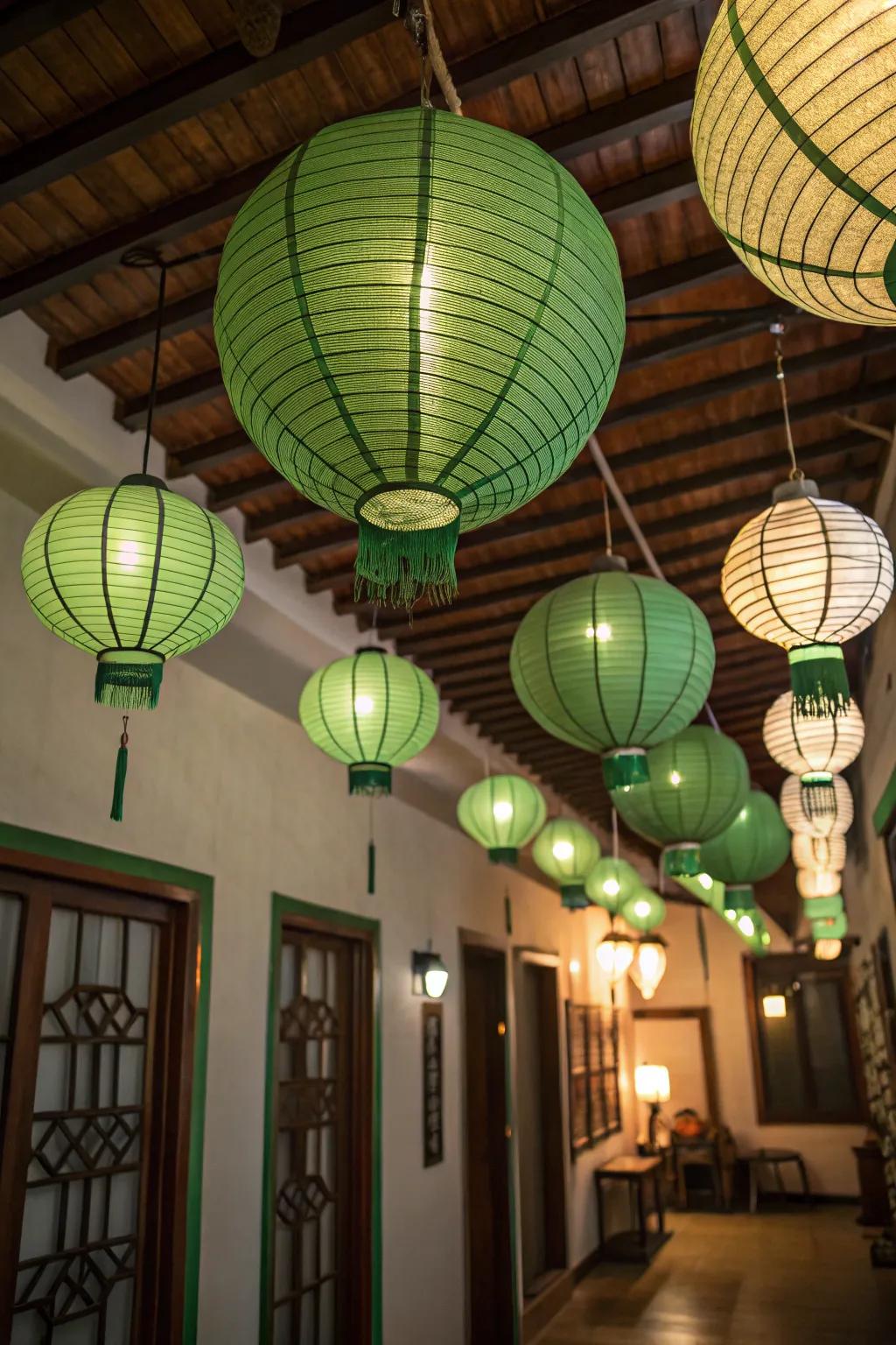 Forge an unexpected atmosphere with overhead decor.