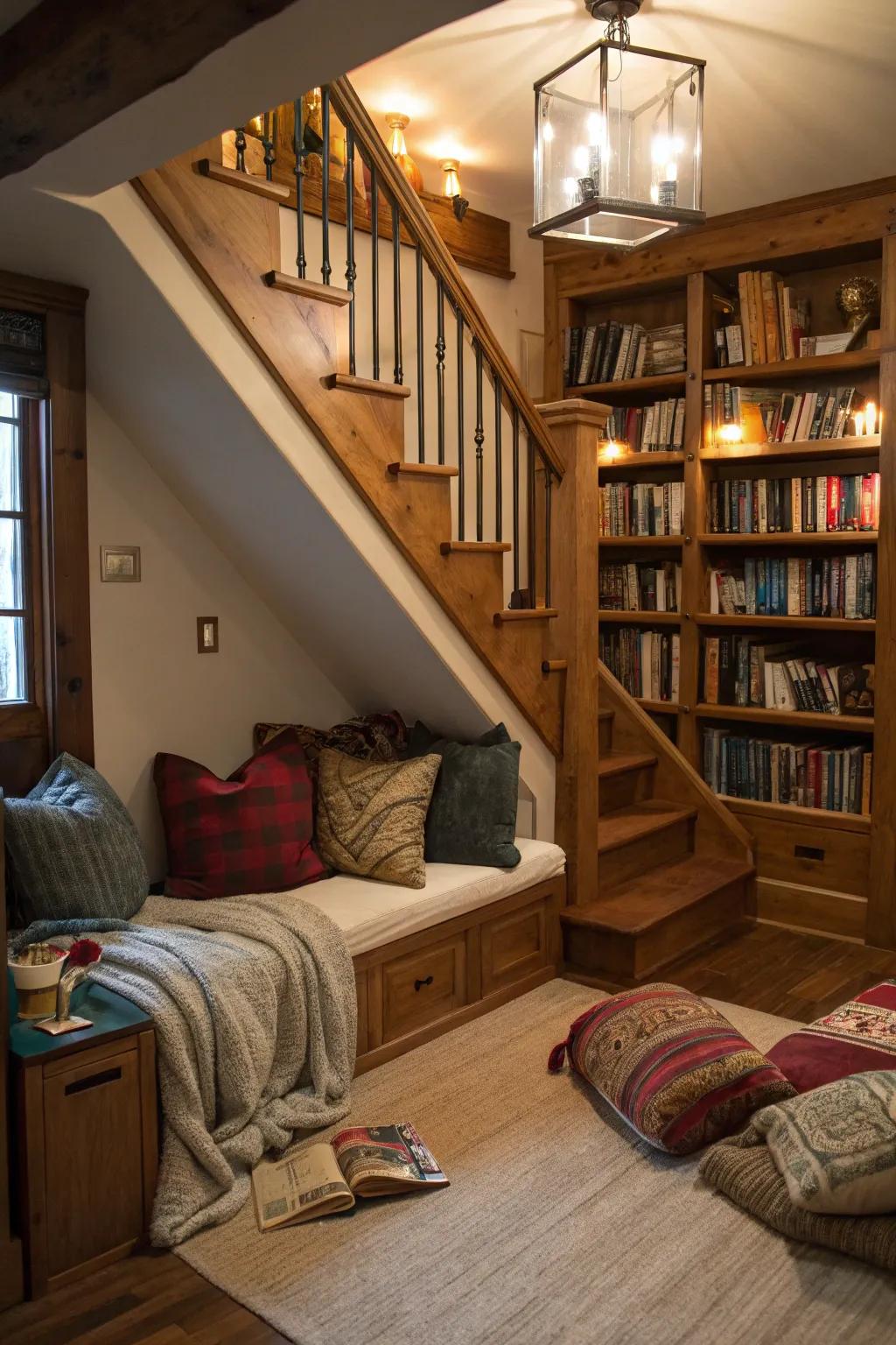 Transform unutilized space into a snug reading alcove.