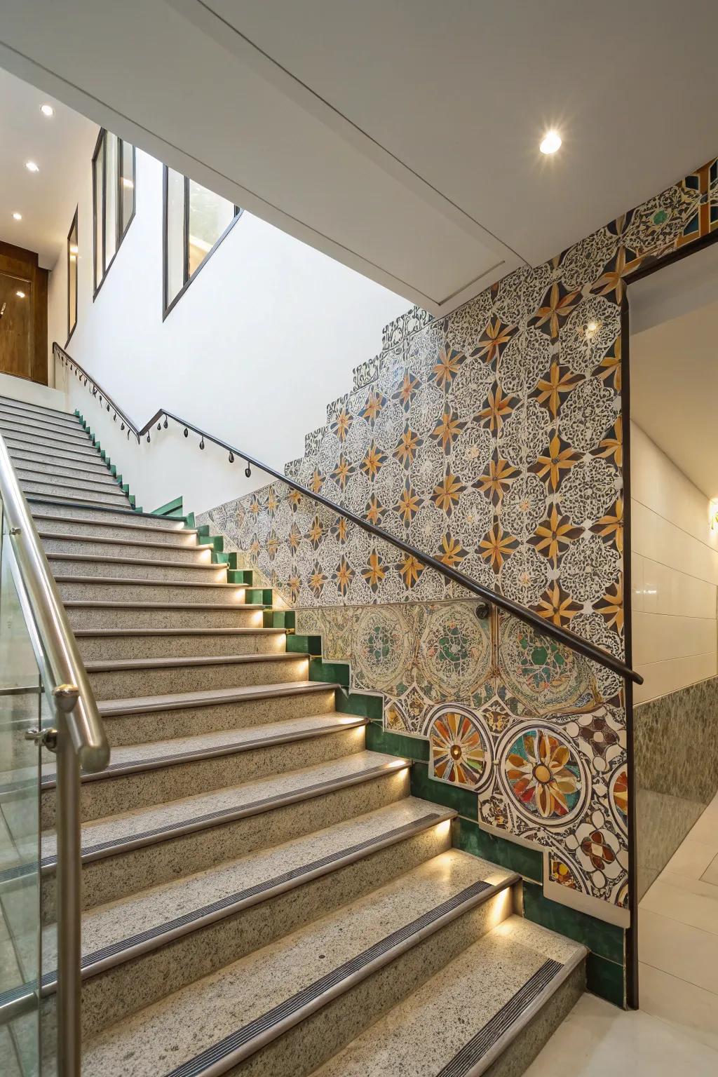 Tiled surfaces contribute texture and animation to your stairway.