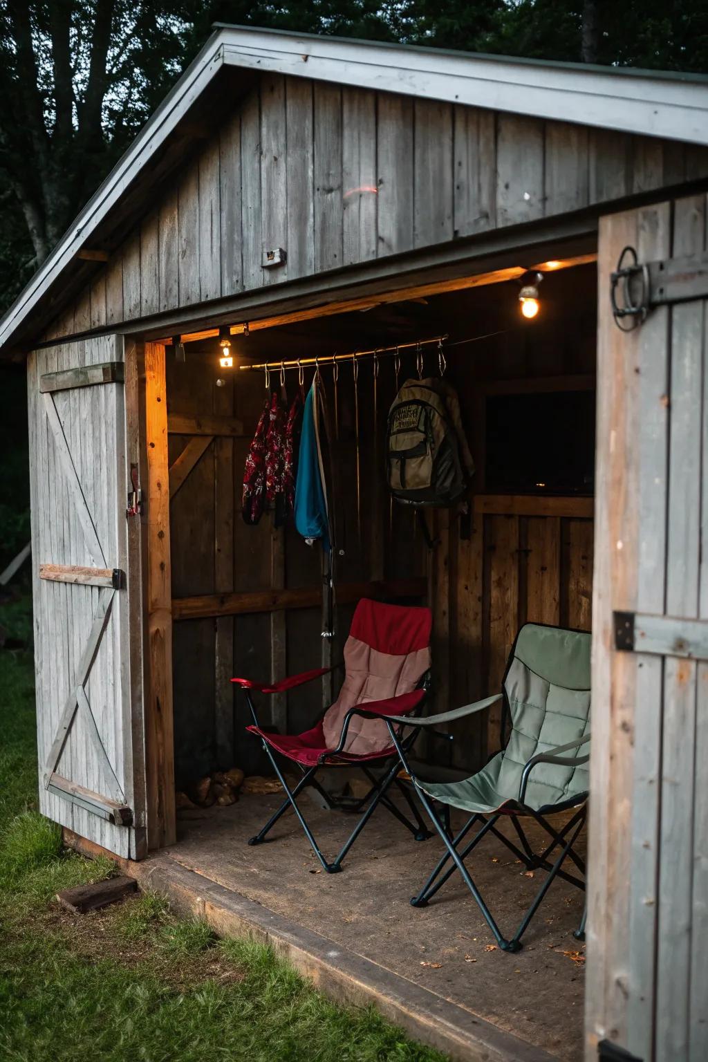 Increase storage within sheds by suspending chairs from rafters.
