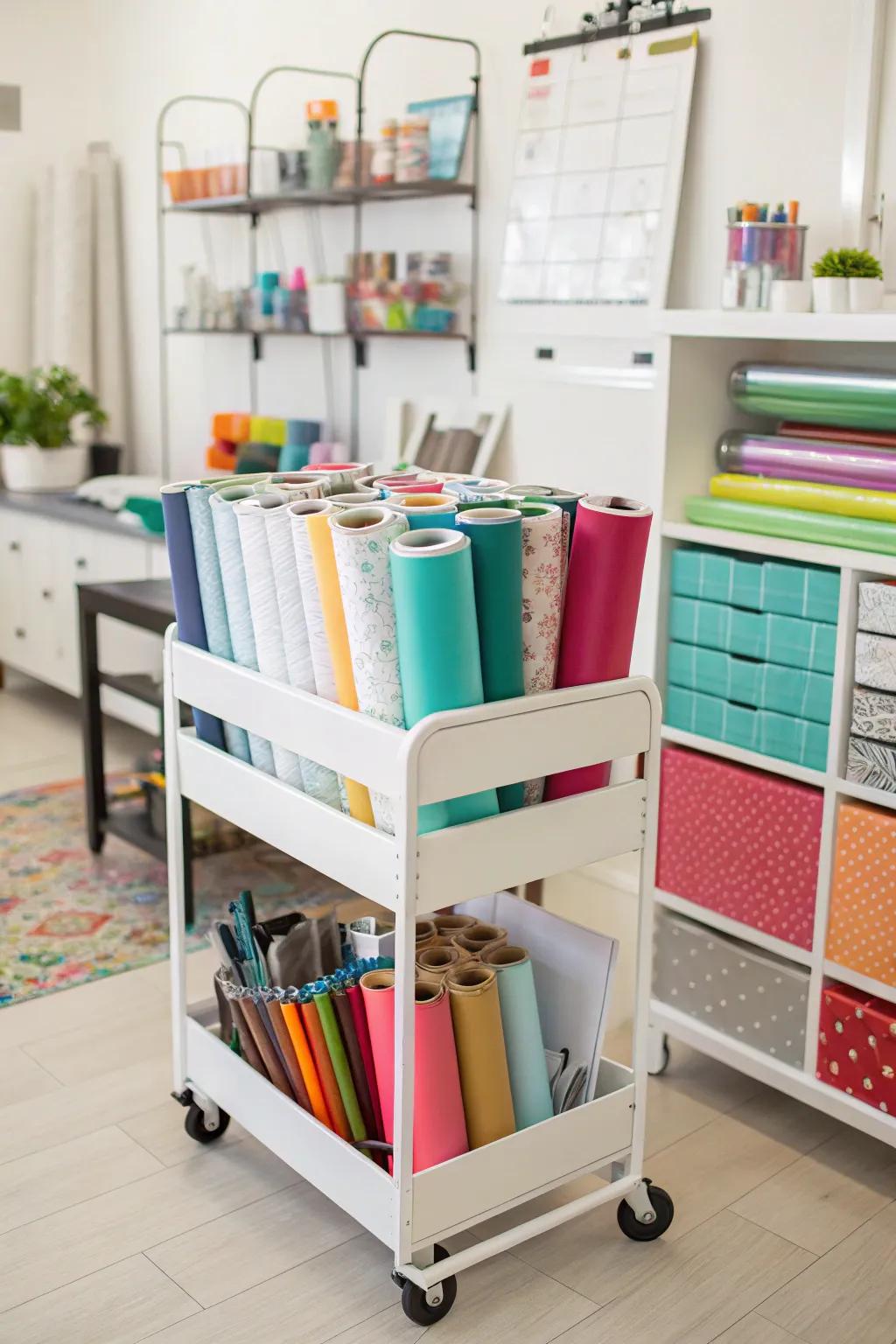 Portable carts offer adaptable and mobile vinyl storage.