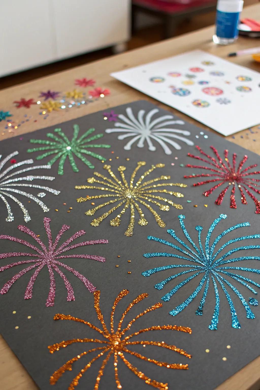 A celebratory display panel with radiant pyrotechnics.