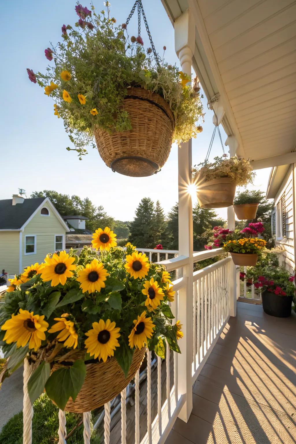 Cultivate an imaginative atmosphere using suspended sunflower spheres.