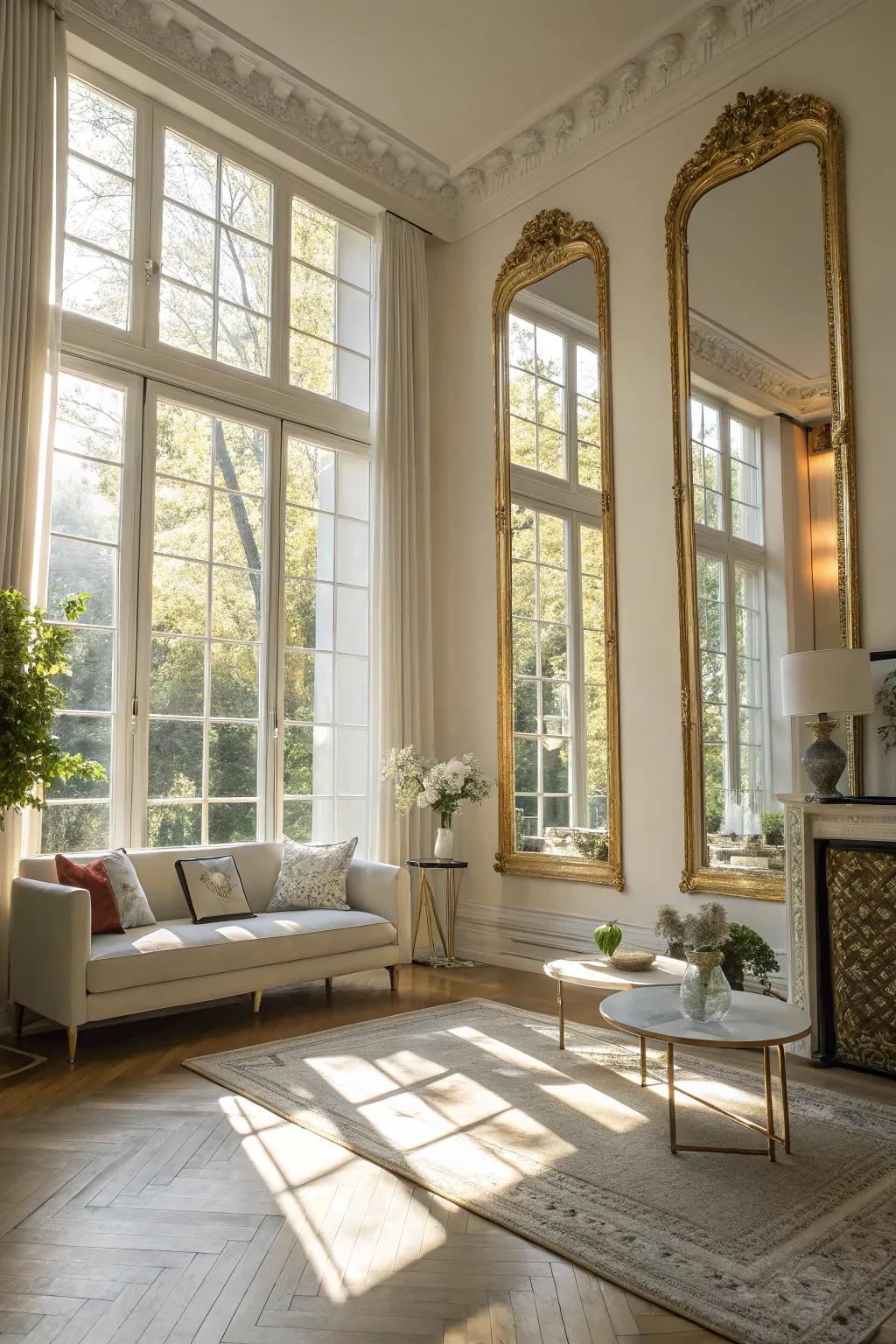 Reflective panes that enhance the sensation of space and light.