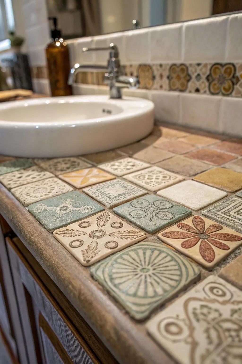 Handcrafted tiles contribute singular artistry and dimension.