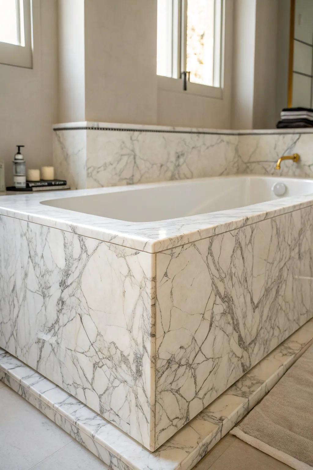 Embrace the enduring elegance of alabaster for your bathroom retreat.