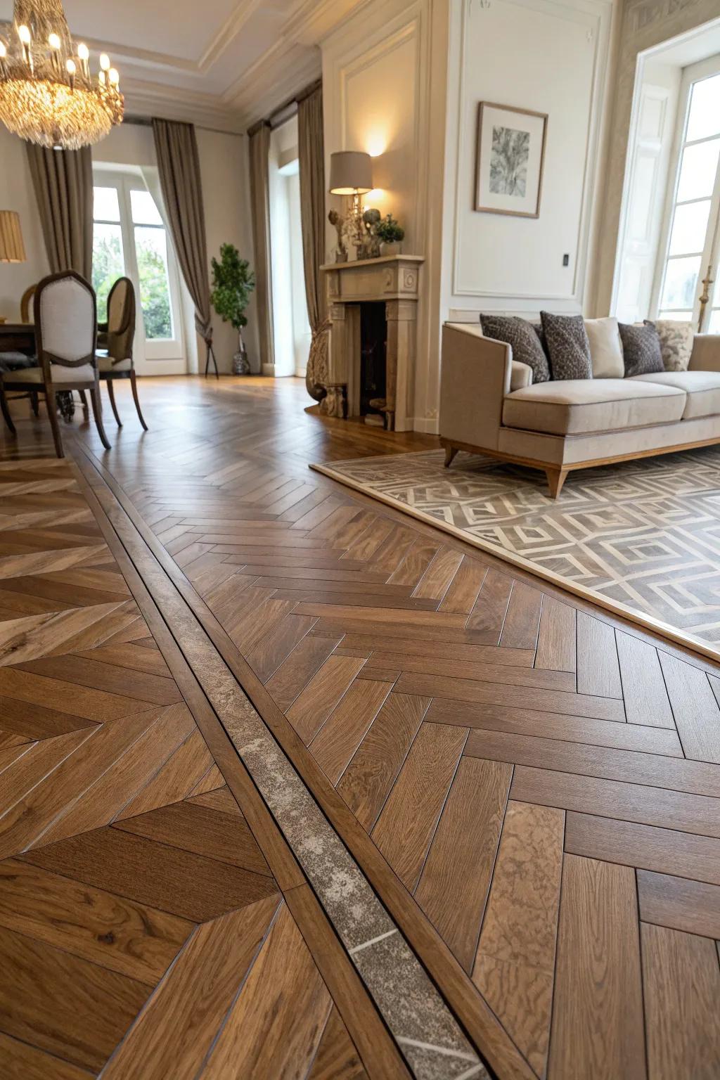 Diagonal cut tiles fashion a subtle transition into timber surfacing.