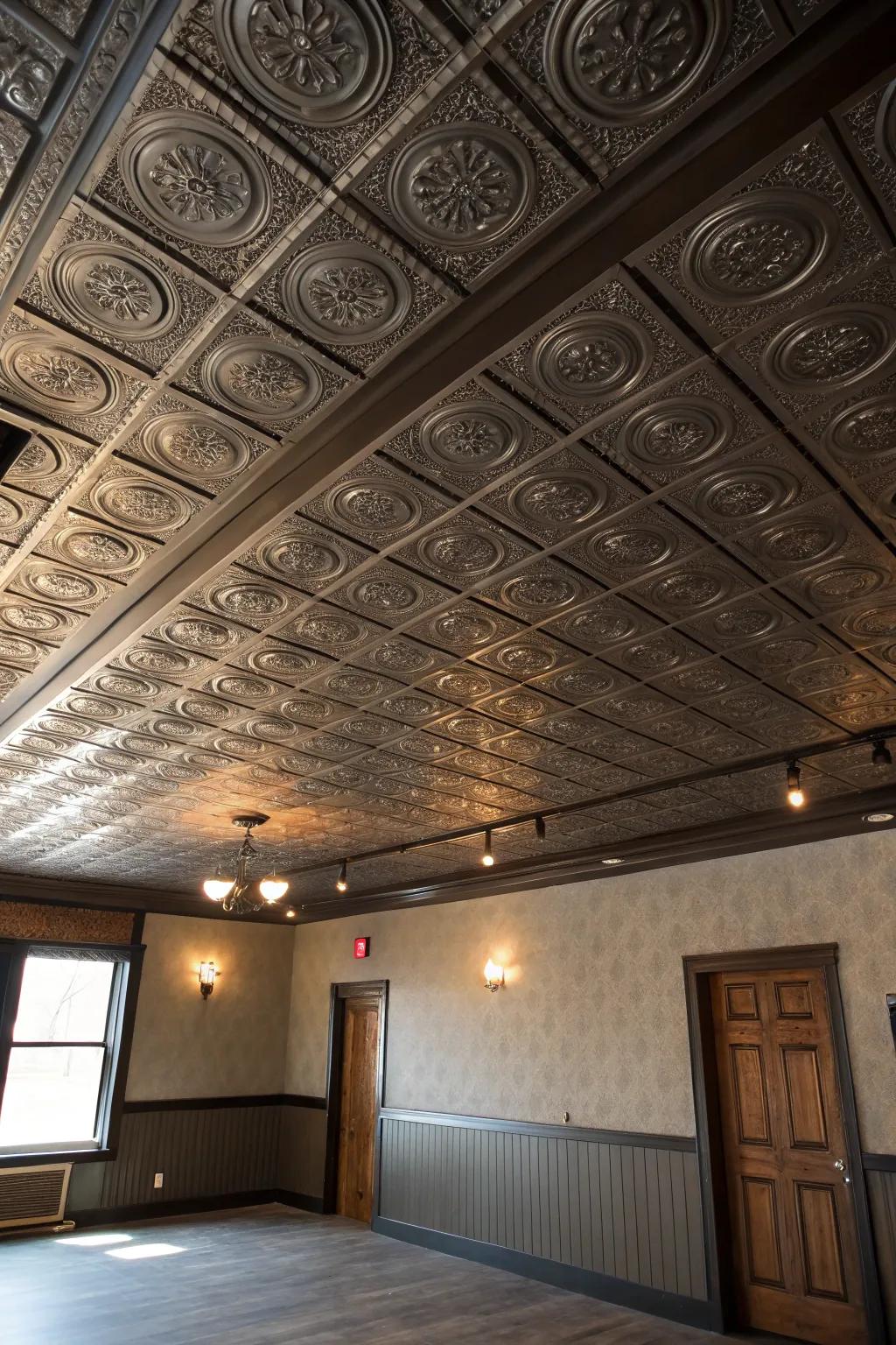 Textured tin tiles add dimension and interest.