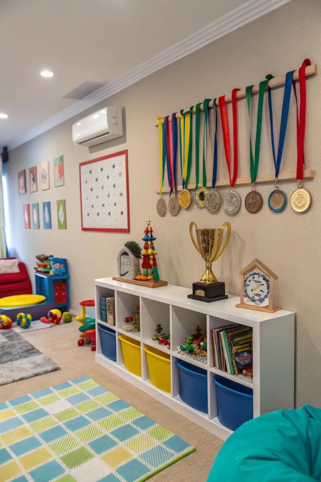 Creative trophy display within a playroom