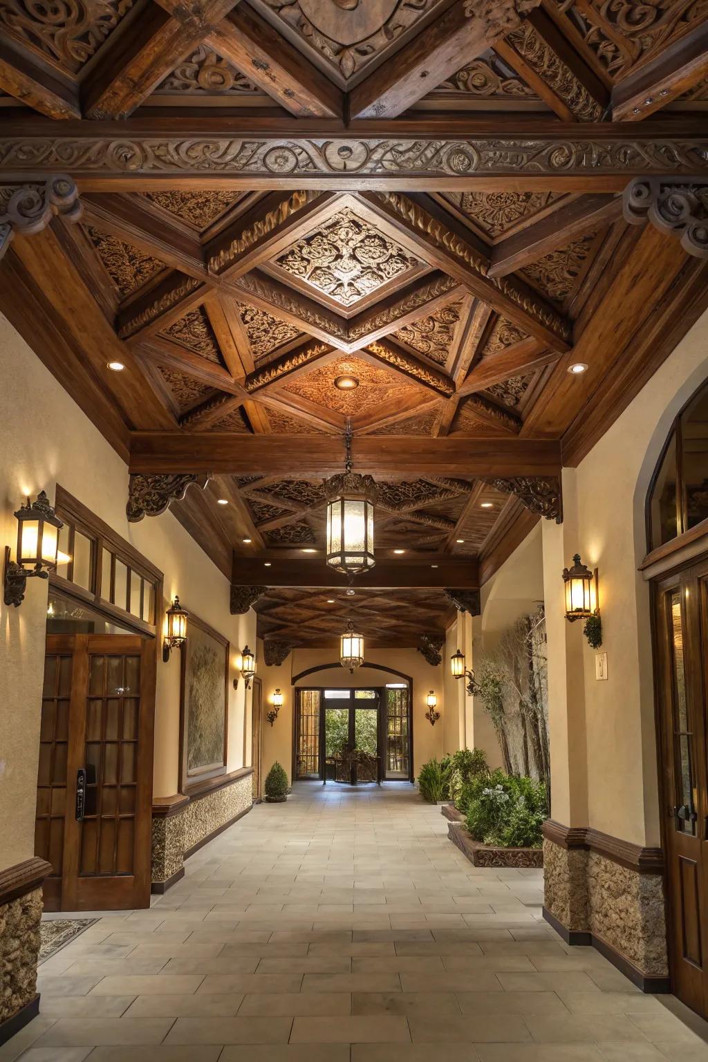 Elaborate ceiling elements inject architectural intrigue into your entryway.
