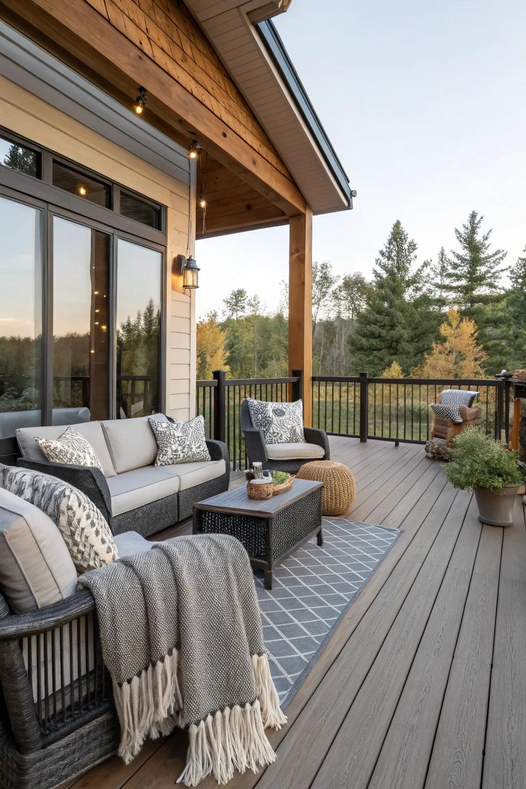 Carbon and pale walnut combine modern sophistication with countryside charm.