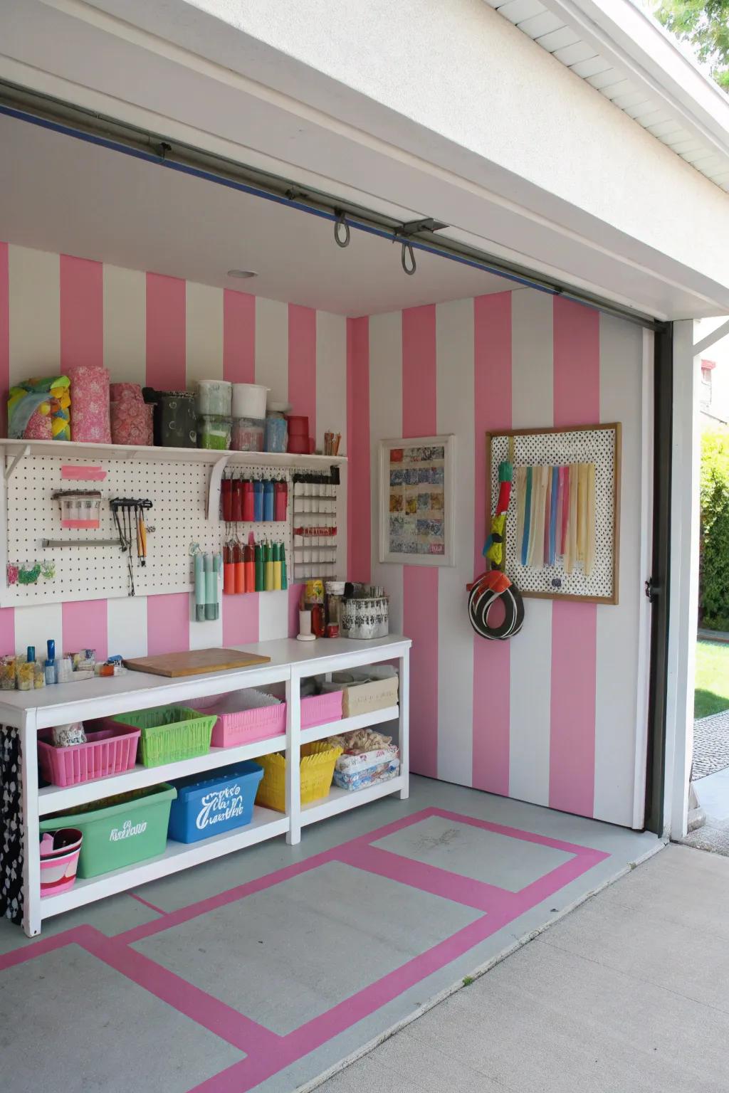 Pink and white for a playful, cheerful garage setting.