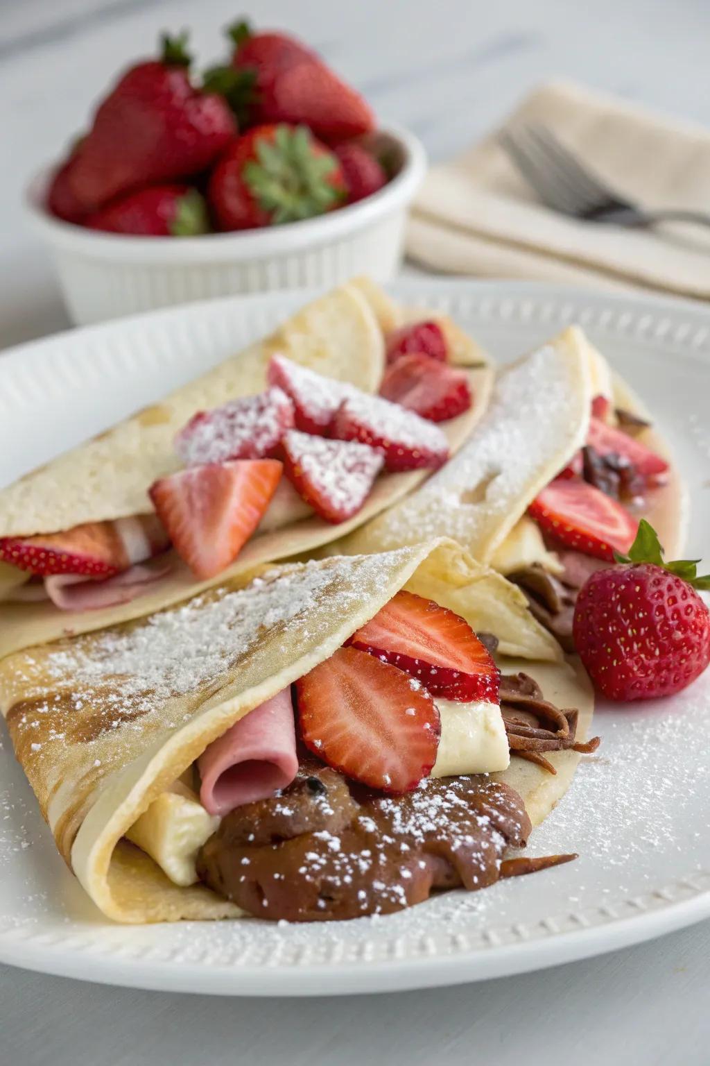 Delectable saccharine and savory paper-thin pancakes with a diversity of fillings.