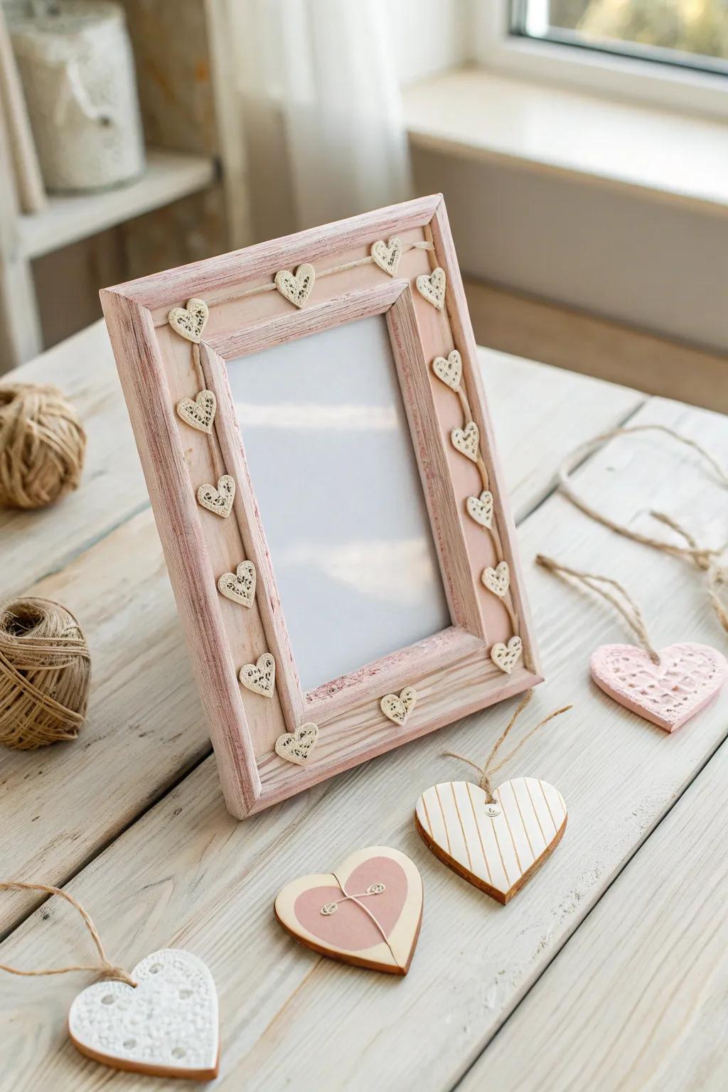 Transform old into gold with this charming DIY heart-decorated photo frame, perfect for showcasing your cherished memories this Valentine's Day.