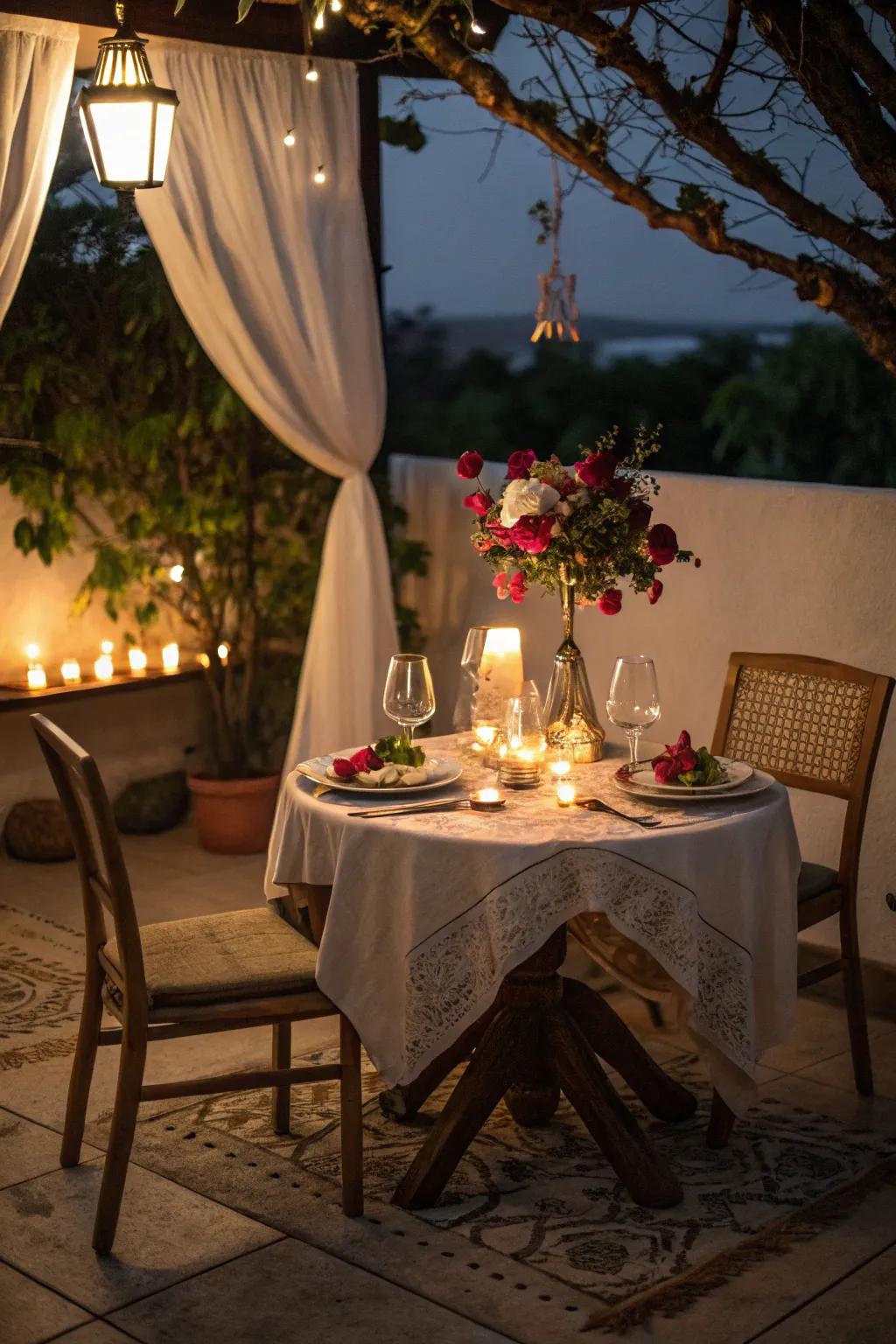 An intimate dining area adds a cozy touch to your Valentine's evening.