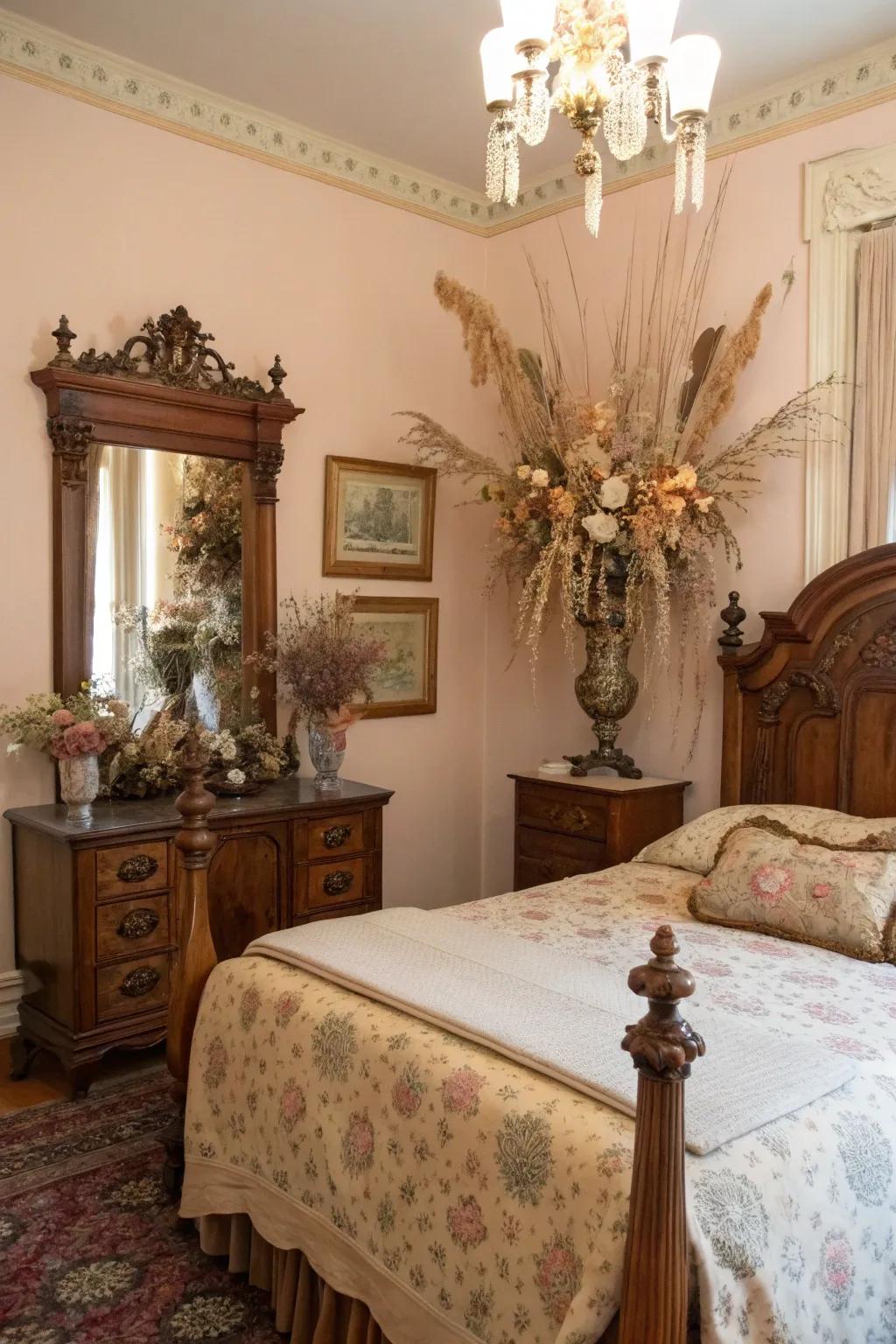 Desiccated flora introduces an ageless trace of the natural world to the decor.