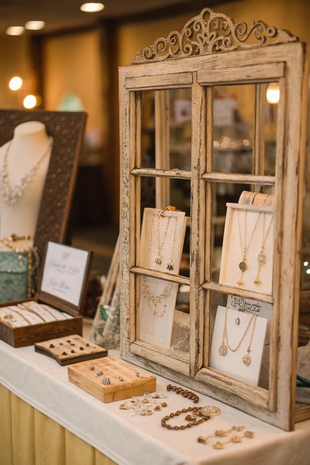 Aged windows serve as distinctive display frames.