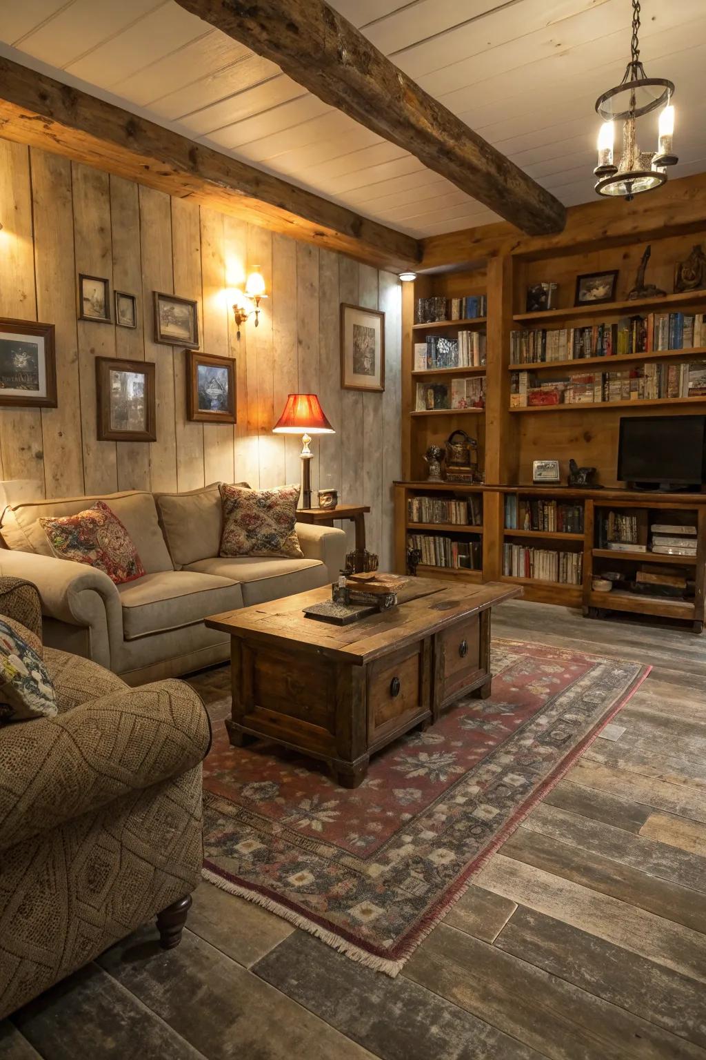 Distressed vinyl appends rustic allure to contemporary existence.