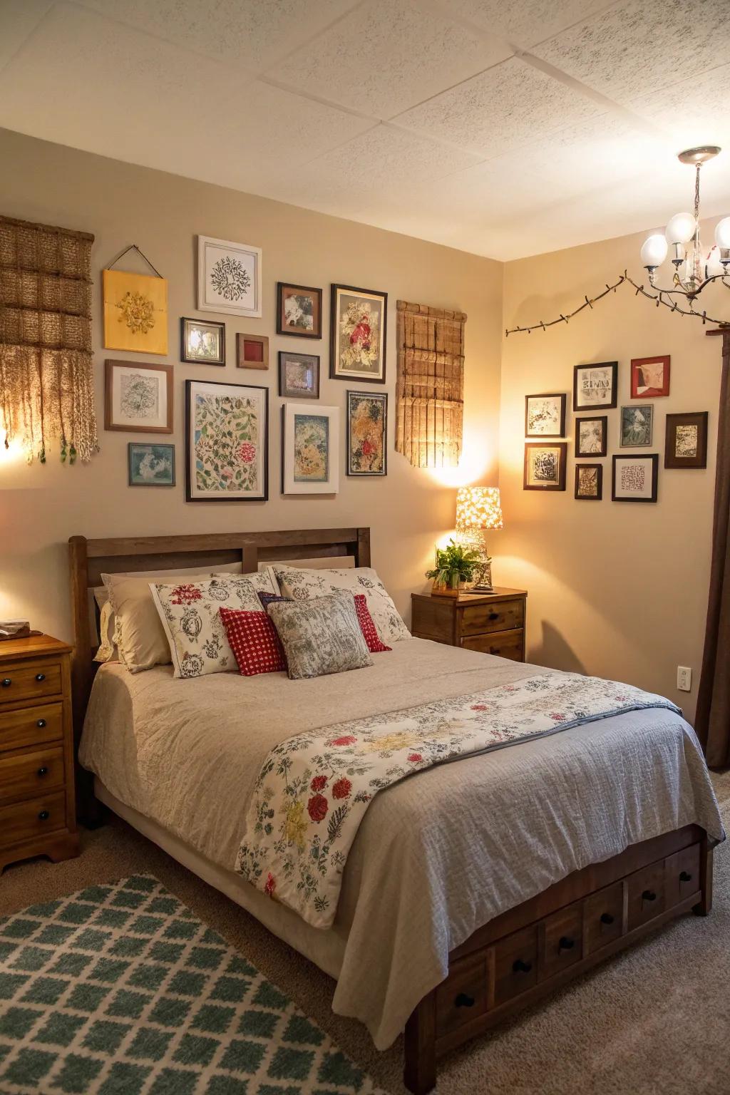 Individual art endeavors personalize your bedroom with creativity.