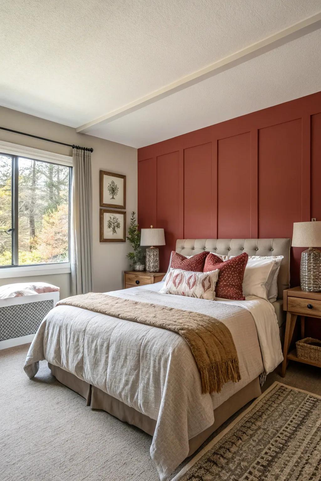 A bold showcase wall cultivates a prominent center.