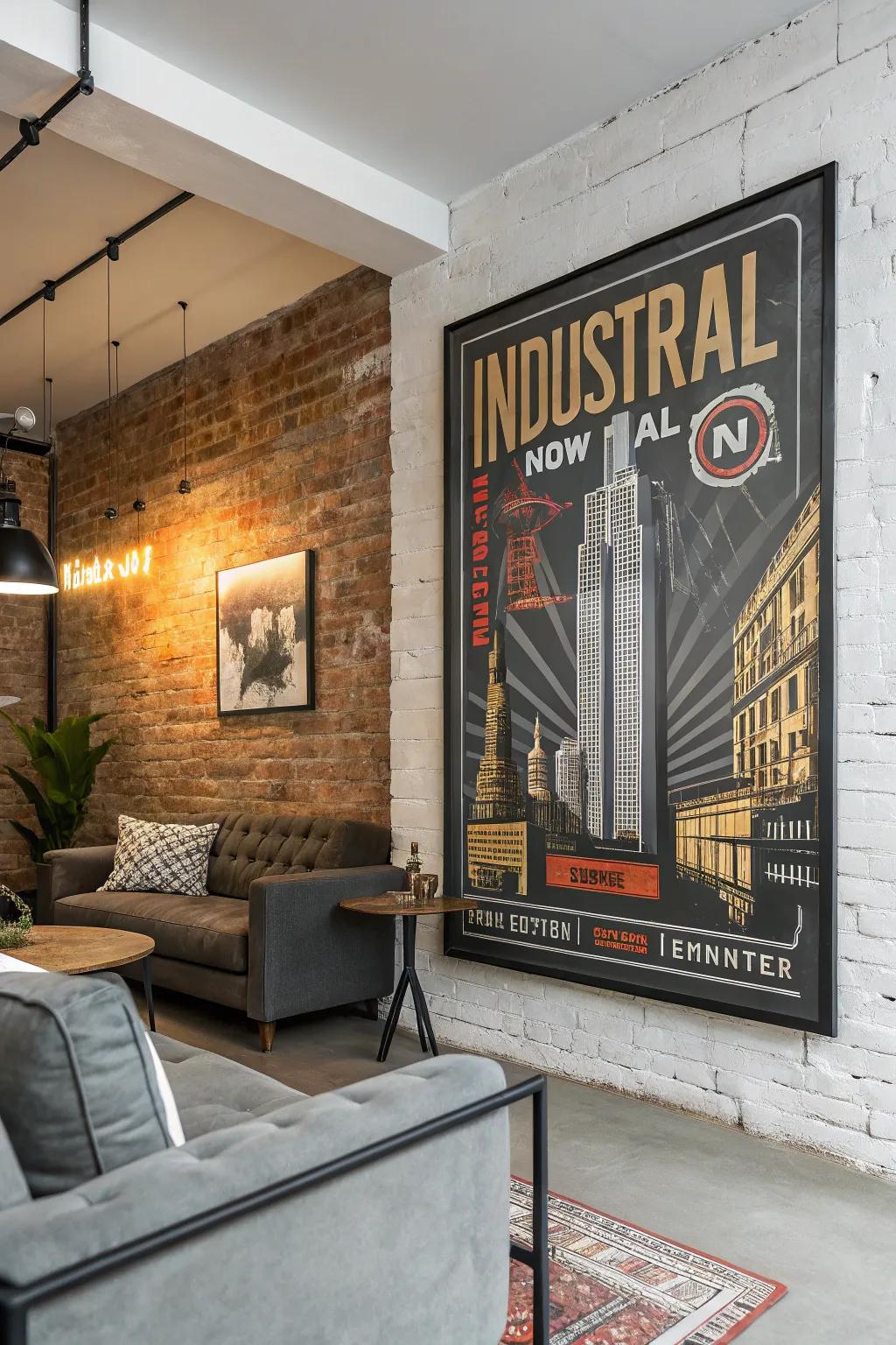 Modern posters featuring an industrial aesthetic.