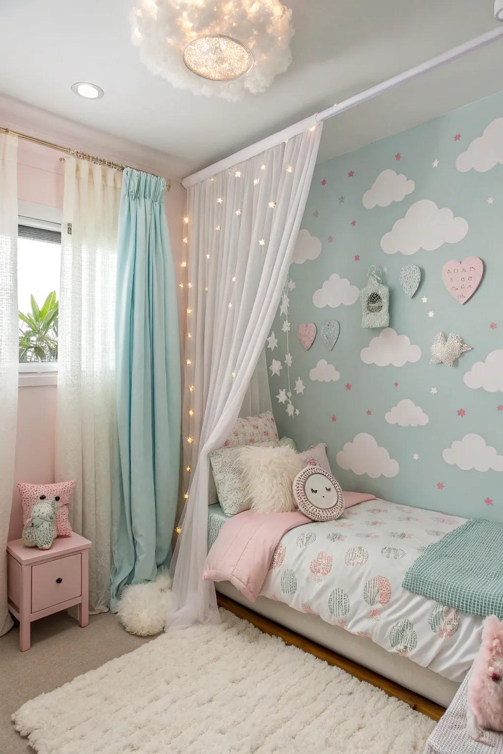 Clouds impart a dreamy and serene sensation to a room.