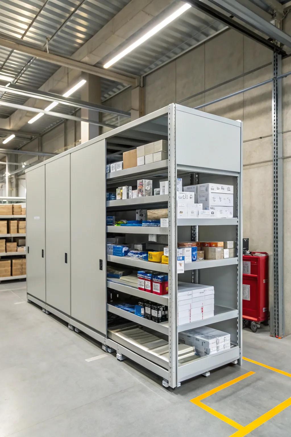 Transverse shifting shelving grants accessibility confined sectors.