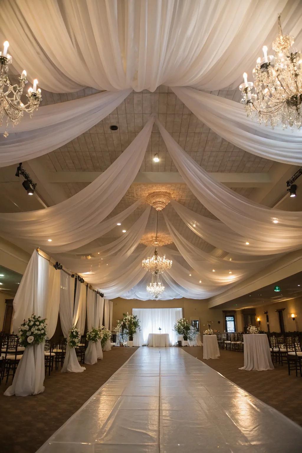 Transform your venue's ceiling using waving 'banks' of drapery.