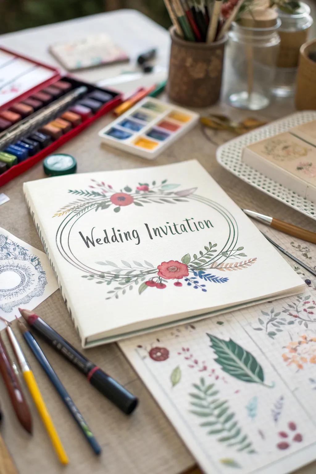 Artistic wedding announcement showcasing bespoke illustrations.