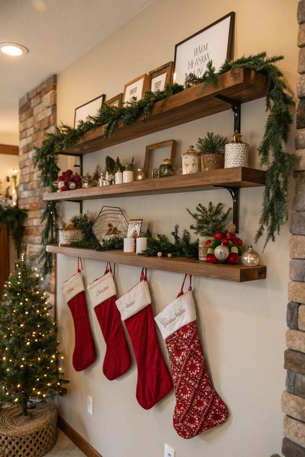 Wall shelves can be styled like mantles for stocking displays.