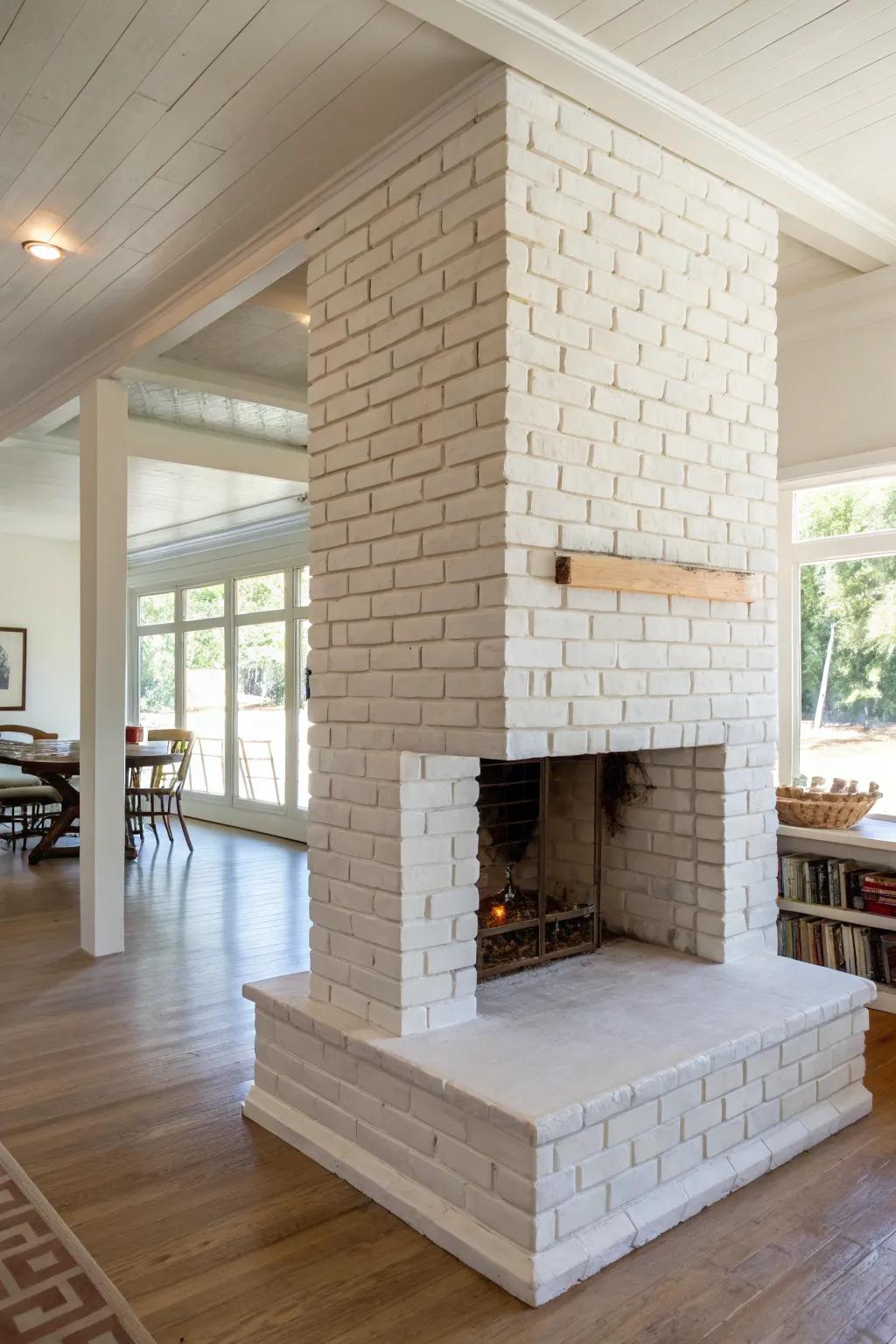 A central fireplace partitions and enhances open living.