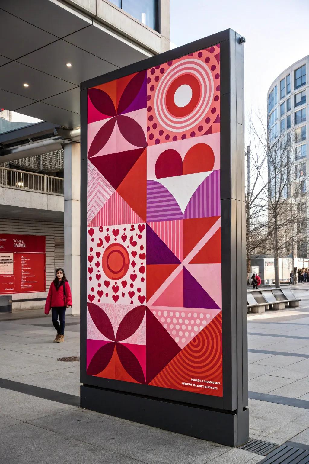 An artistic Valentine's poster presenting abstract designs and vibrant hues.