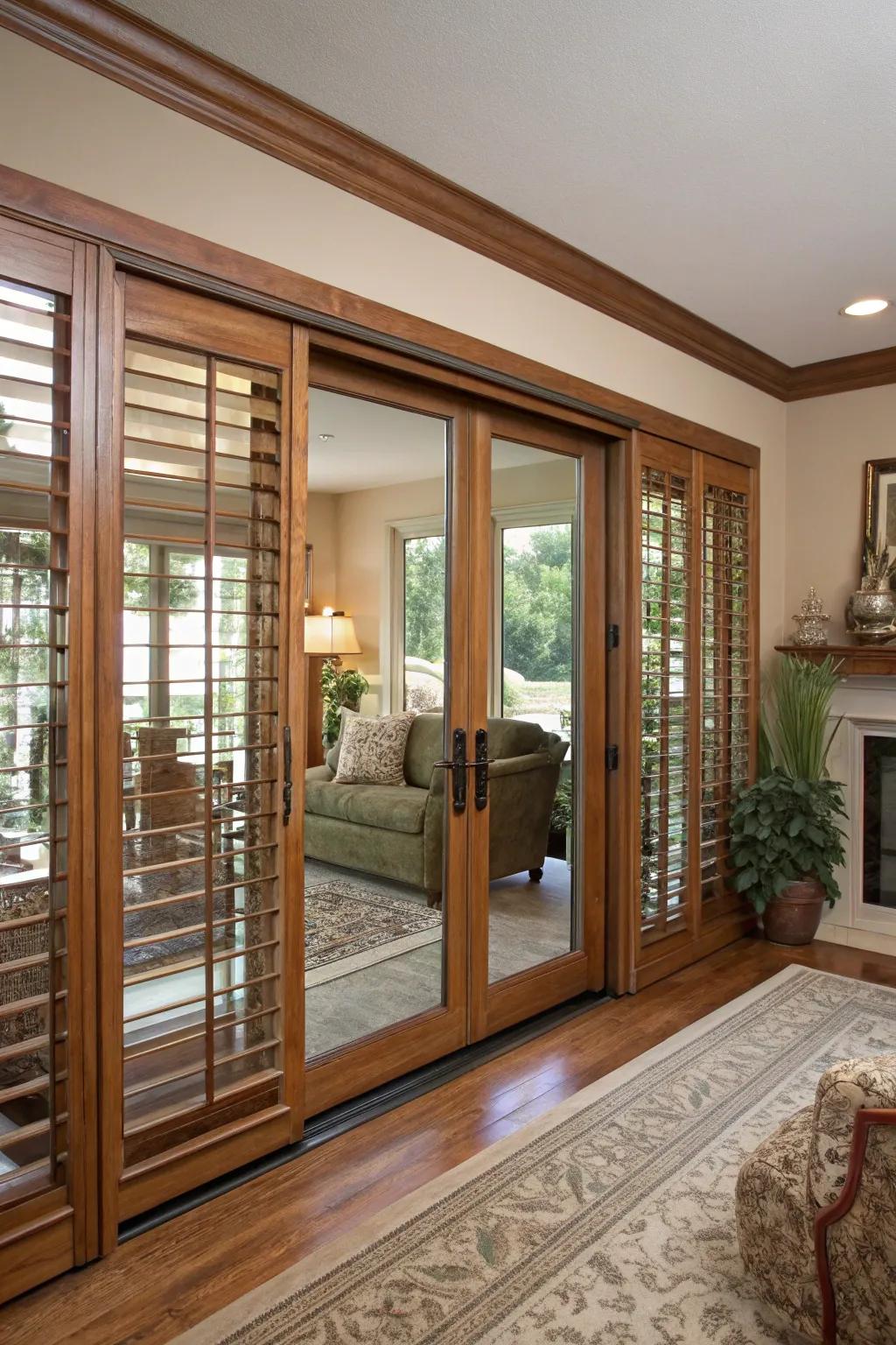 Operable louvered panels offer timeless charm and practicality.