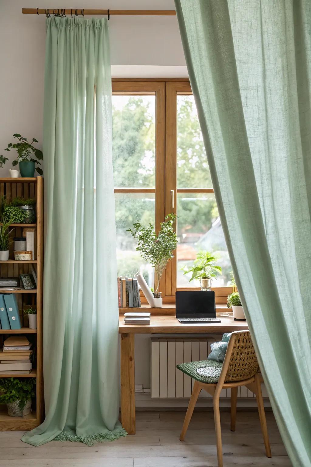 Eco-friendly coverings fashioned from eco-friendly materials in this home office.