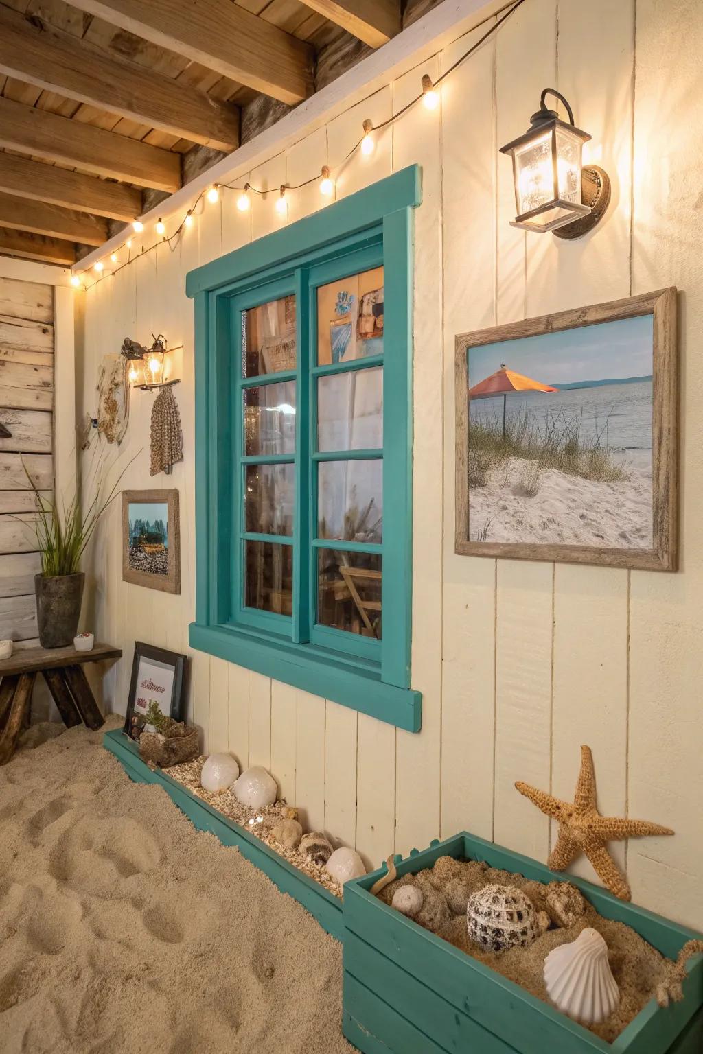 Sea green trim transmits a beachy feel to any area.