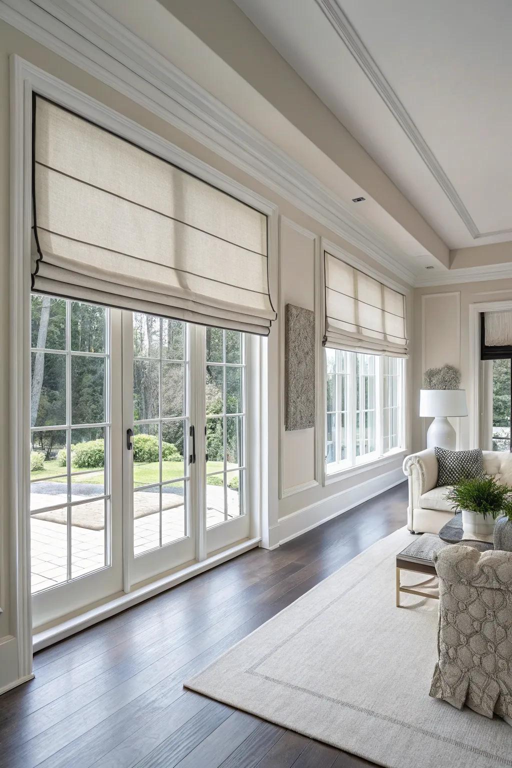 Unaltered valances propose a chic, minimalist visual.
