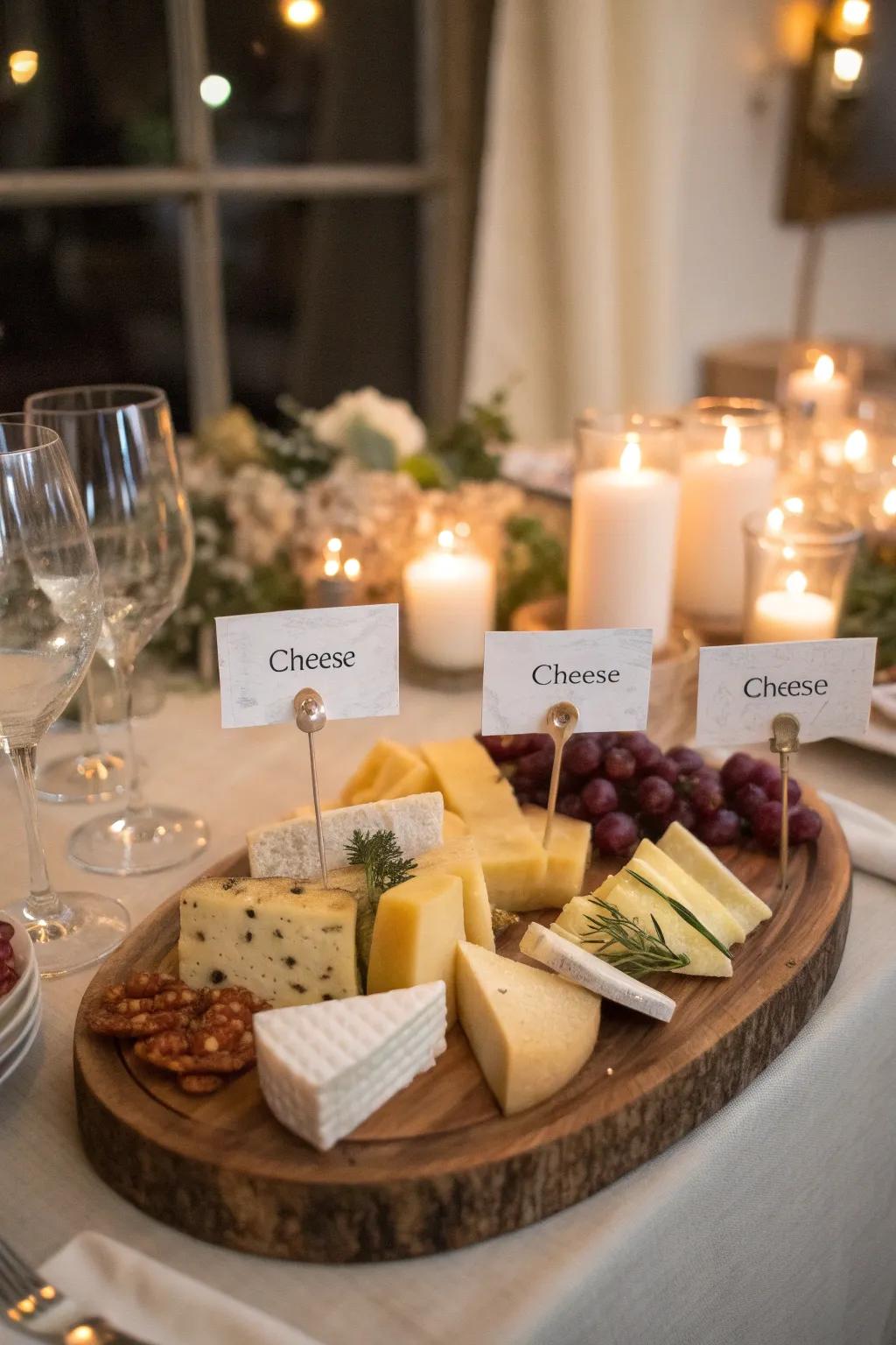 Personalized cheese labels contribute a considerate detail to your presentation.