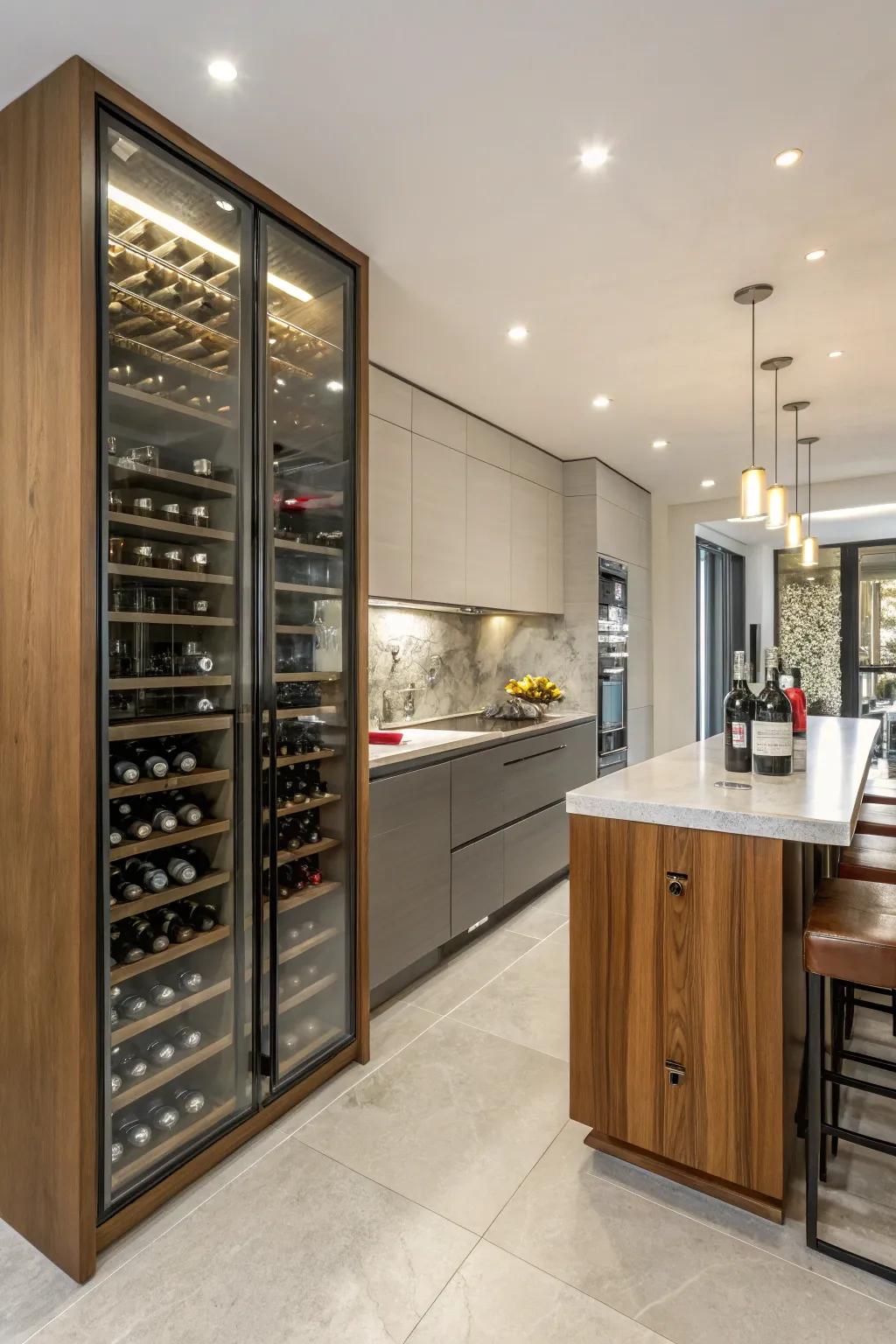 Wine storage columns use narrow spaces efficiently.