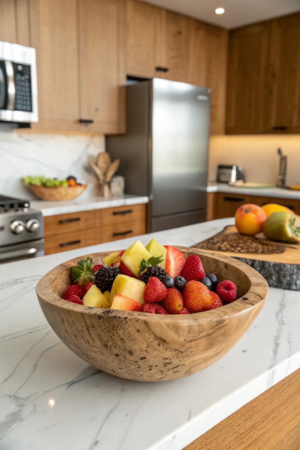 A wooden bowl that’s both functional and decorative.