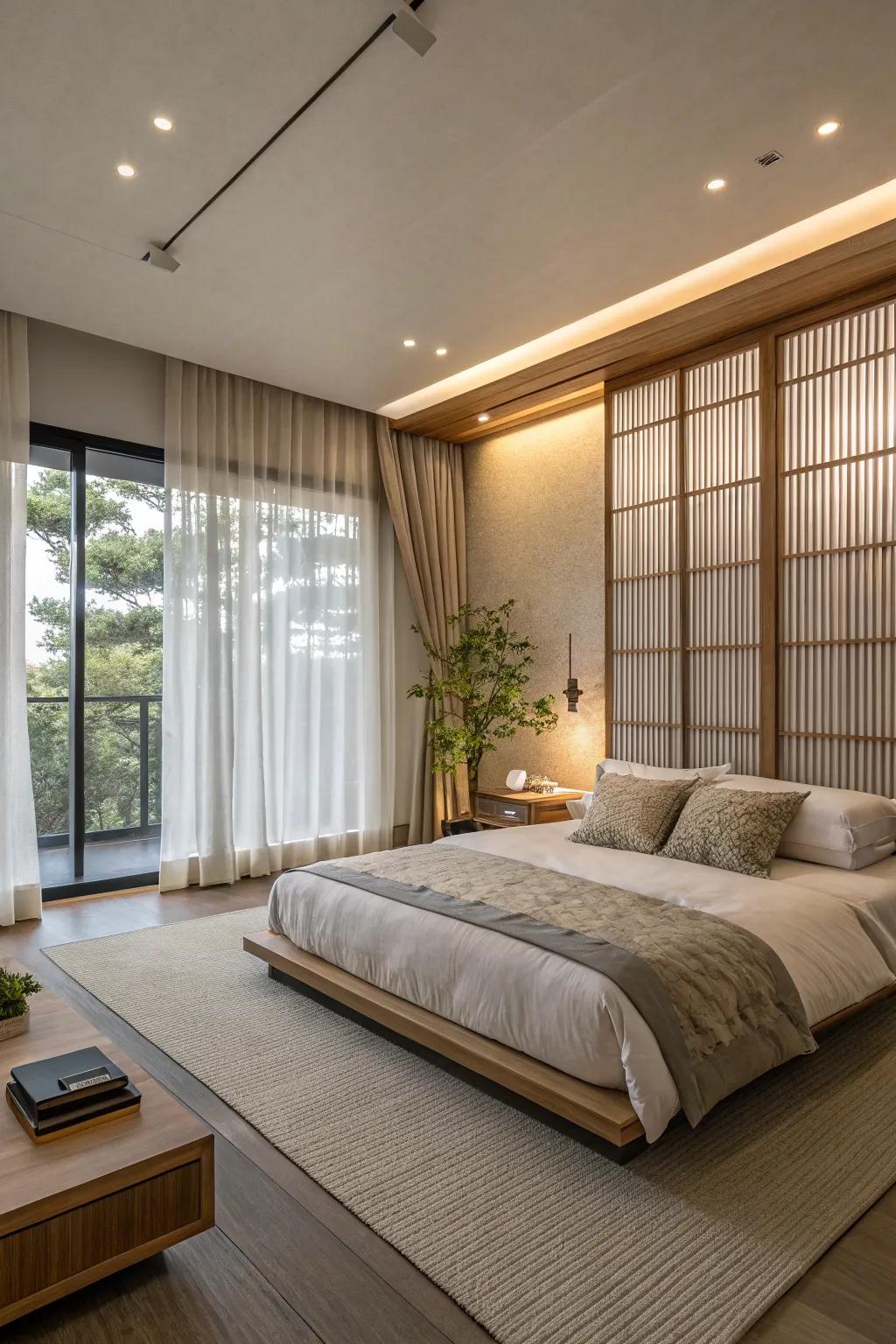 Stratified drapes provide privacy and sophistication.