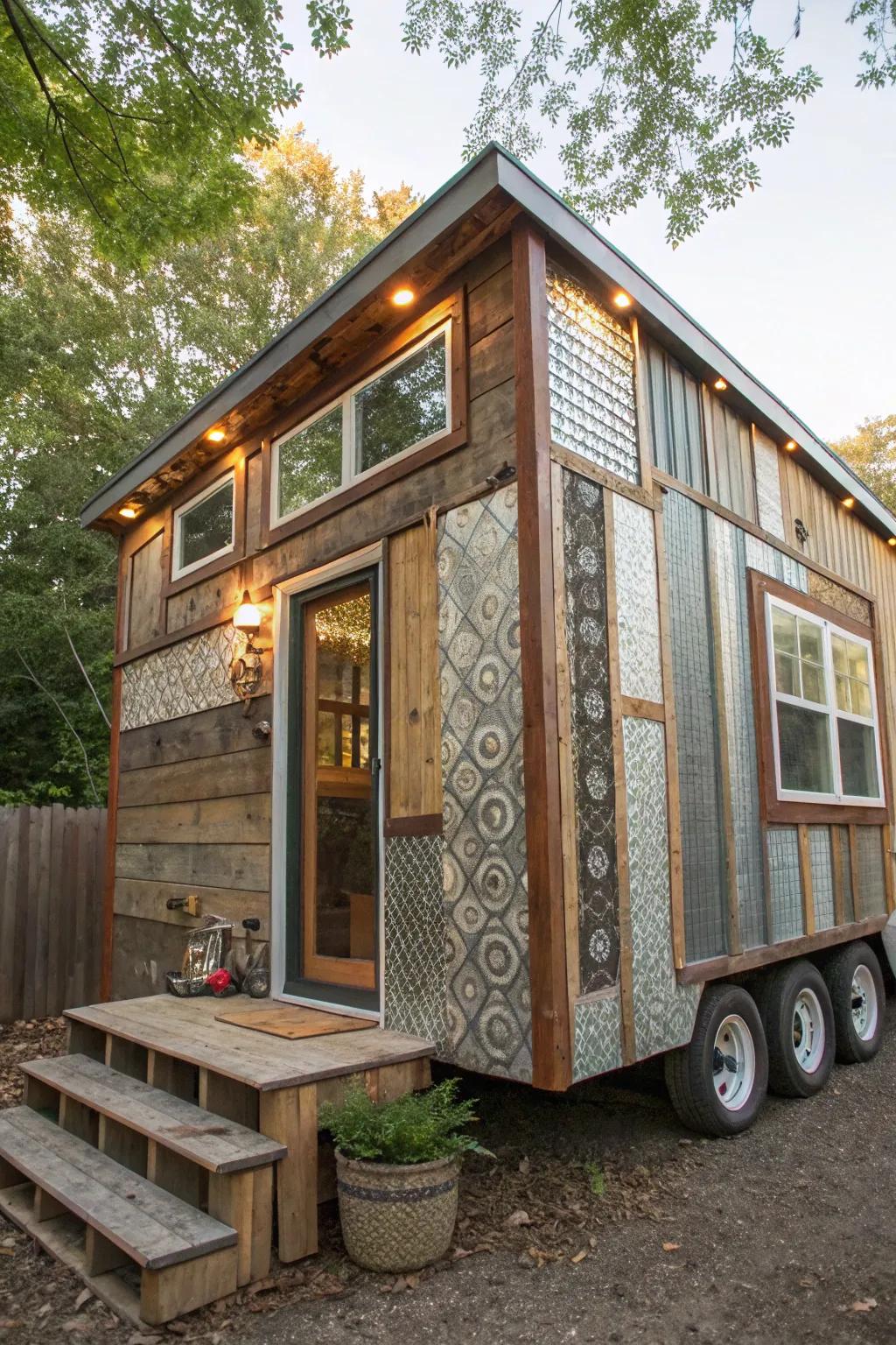 Recycled materials append essence and sustainability to pocket-sized dwellings.