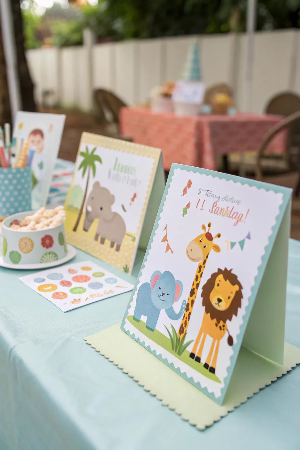 Themed invitations offer a charming preview of your party’s festivities.