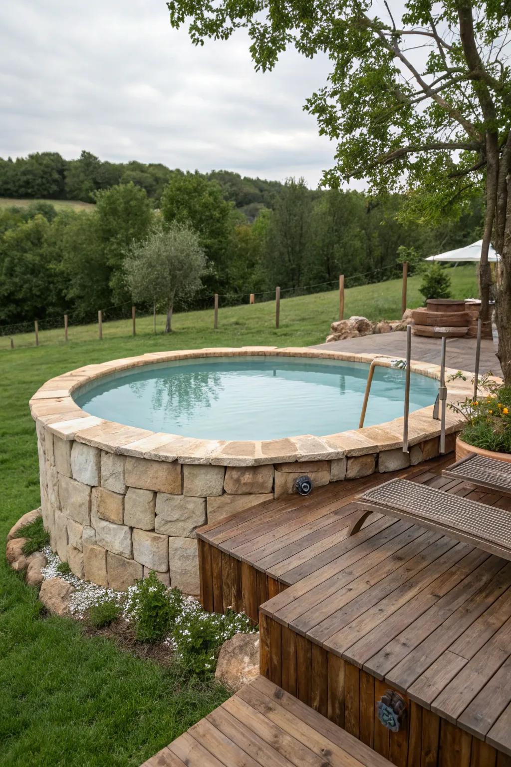 Countryside materials introduce warmth and charm to your pool.