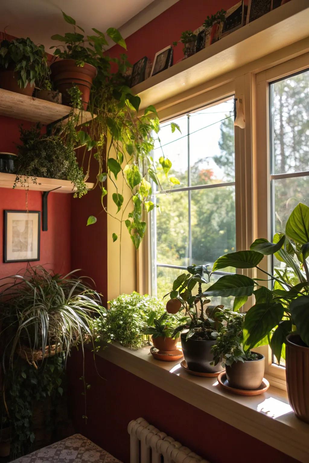 Cascading foliage injects vitality and renewal.