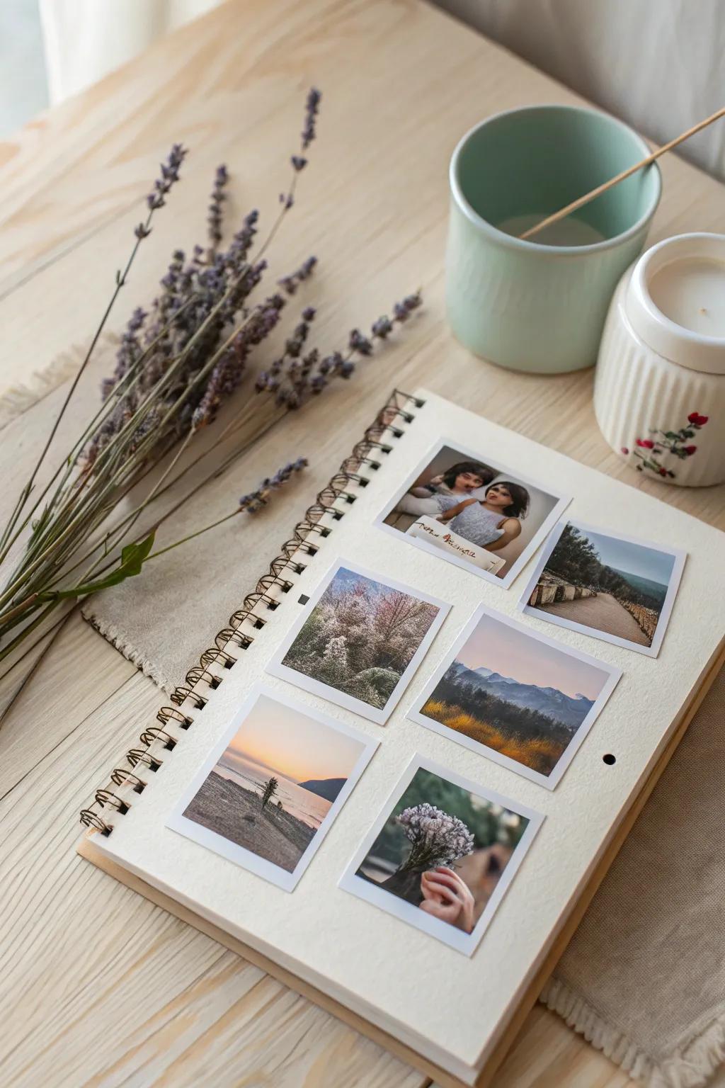Capture your reminiscences through a minimalist aesthetic, effectuated via a photographic collage notebook cover that harmonizes nostalgia and refinement.