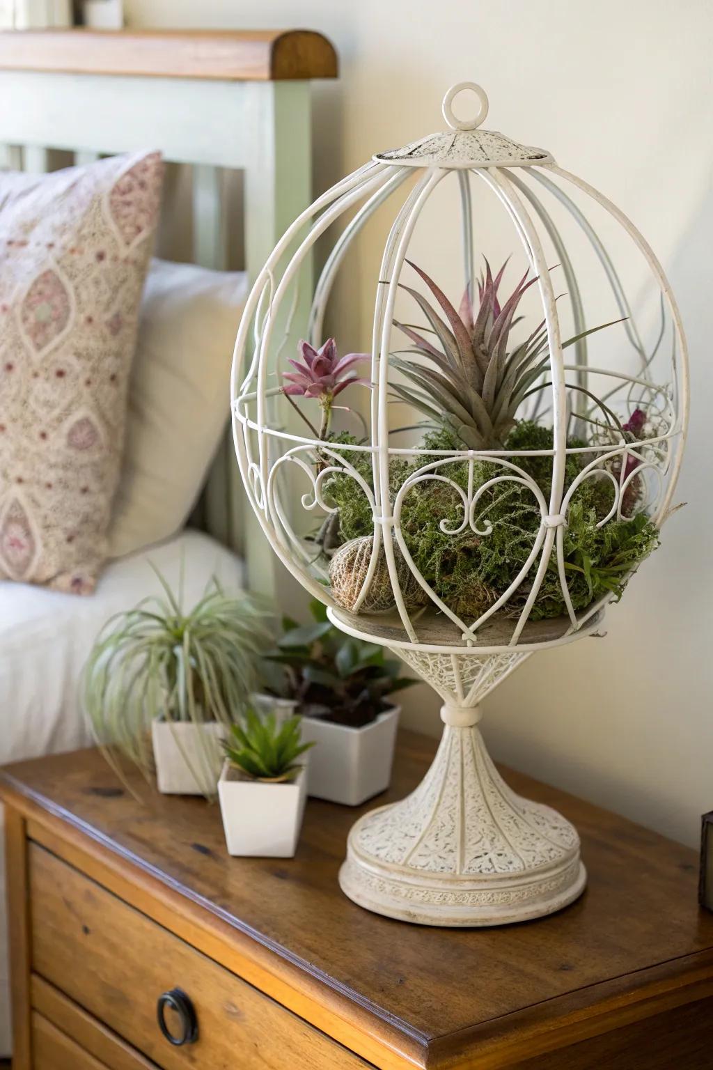 Wire frame sculptures transmute air plants into striking art pieces.