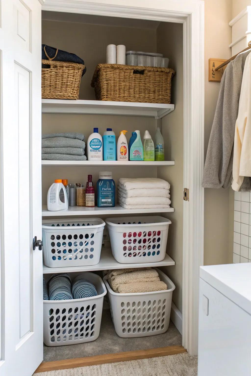 A discreet and functional laundry corner.